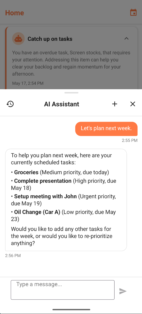 YaToDo AI Chat screen for planning tasks through conversation